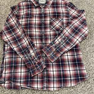 Men's Plaid Button-Down Shirt - Red, Blue, White - XL